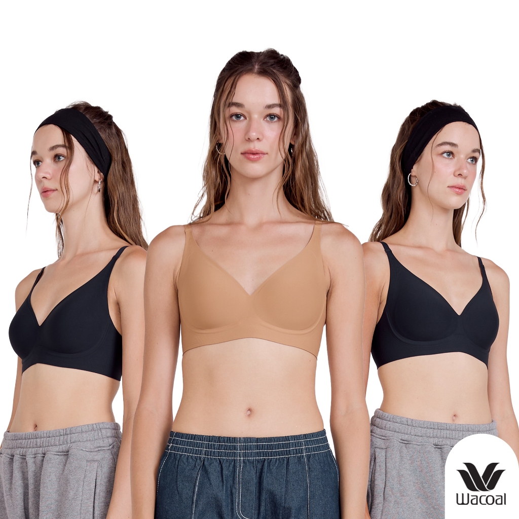 Wacoal Go Girls Smart Size Jelly Flexi Fit Bra บราไร้โครงวาโก้ เซท 3 ชิ้น รุ่น WB3Y35/WB3335 คละสี ดำ-ดำ-น้ำตาล (LR)