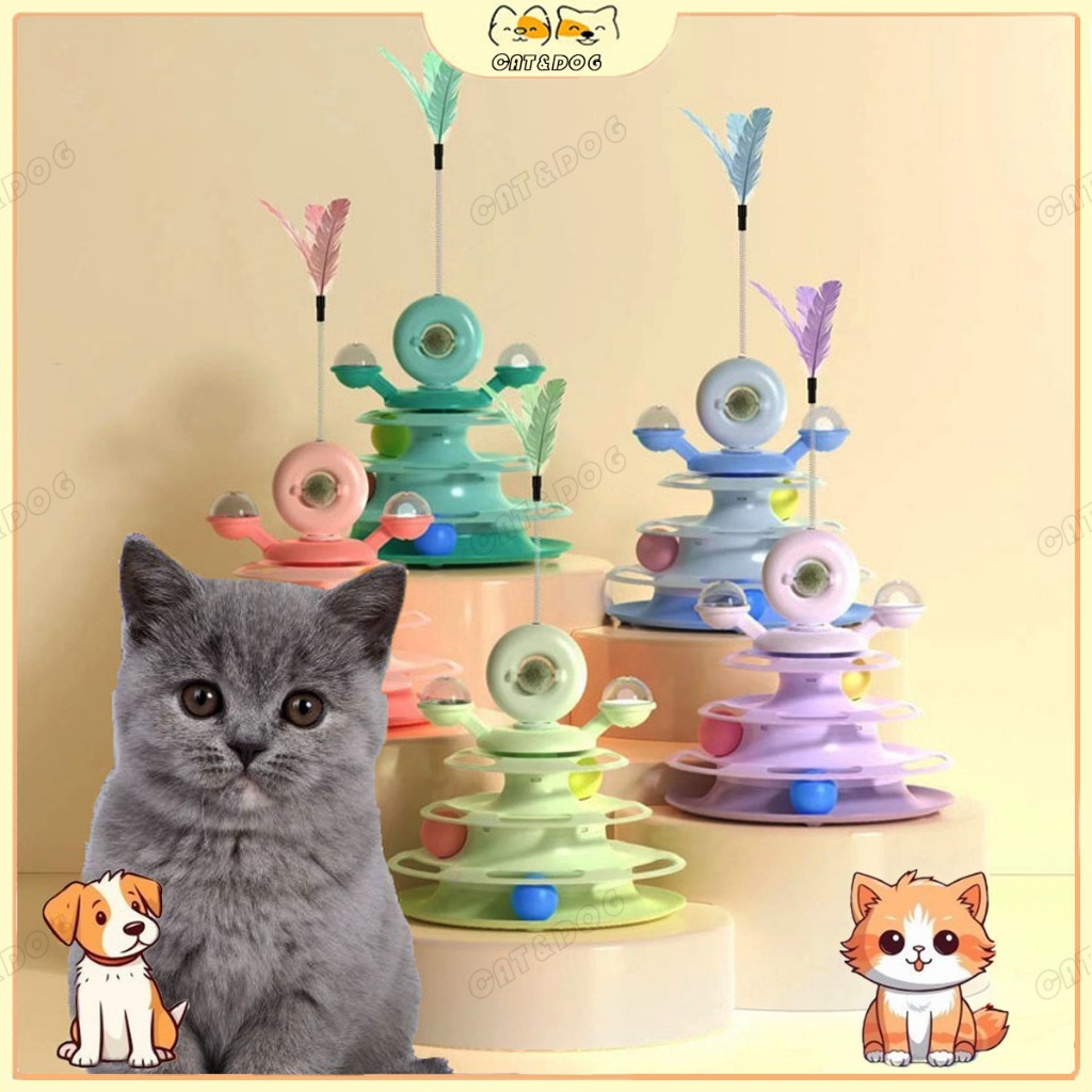 【CAT&DOG】รางบอลแมว ไม้ตกแมว ลูกบอลแมว รางบอล กังหันลม รางบอลแมว4ชั้น ของเล่นแมว