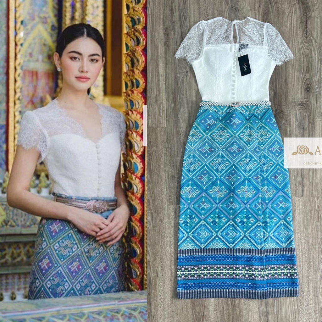 S-XL✨ชุดไทยใส่ทำบุญ เสื้อ+ผ้าถุง ใส่ไปงาน #เสื้อดาวิกา