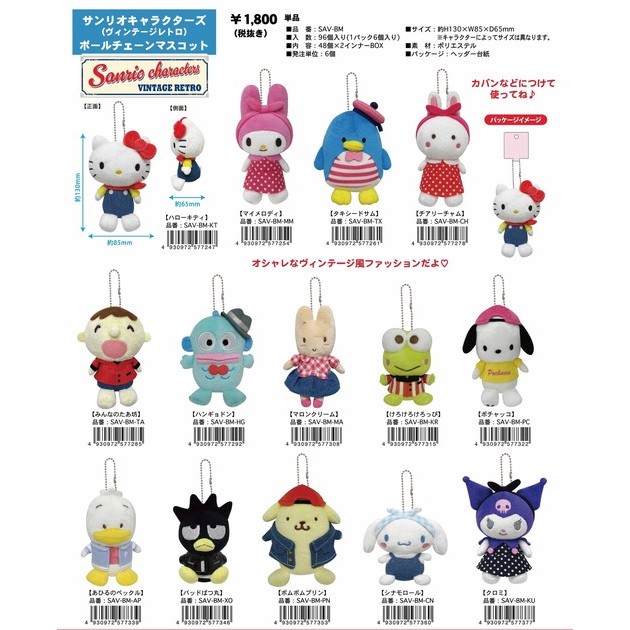 พวงกุญแจตุ๊กตา มาสคอต (วินเทจเรโทร) Sanrio Japan mx  กว้างประมาณ 8.5 x ลึก 7.5 x สูง 12.5 ซม.