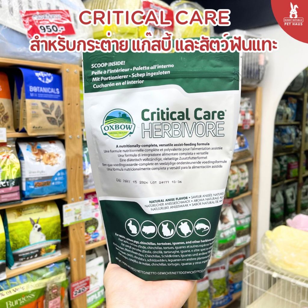 Oxbow Critical Care Herbivores คริติคอล แคร์ อาหารฟื้นฟูสัตว์เลี้ยงแบบผงสำหรับสัตว์ที่ป่วยหรือได้รับผ่าตัด ถุงใหญ่