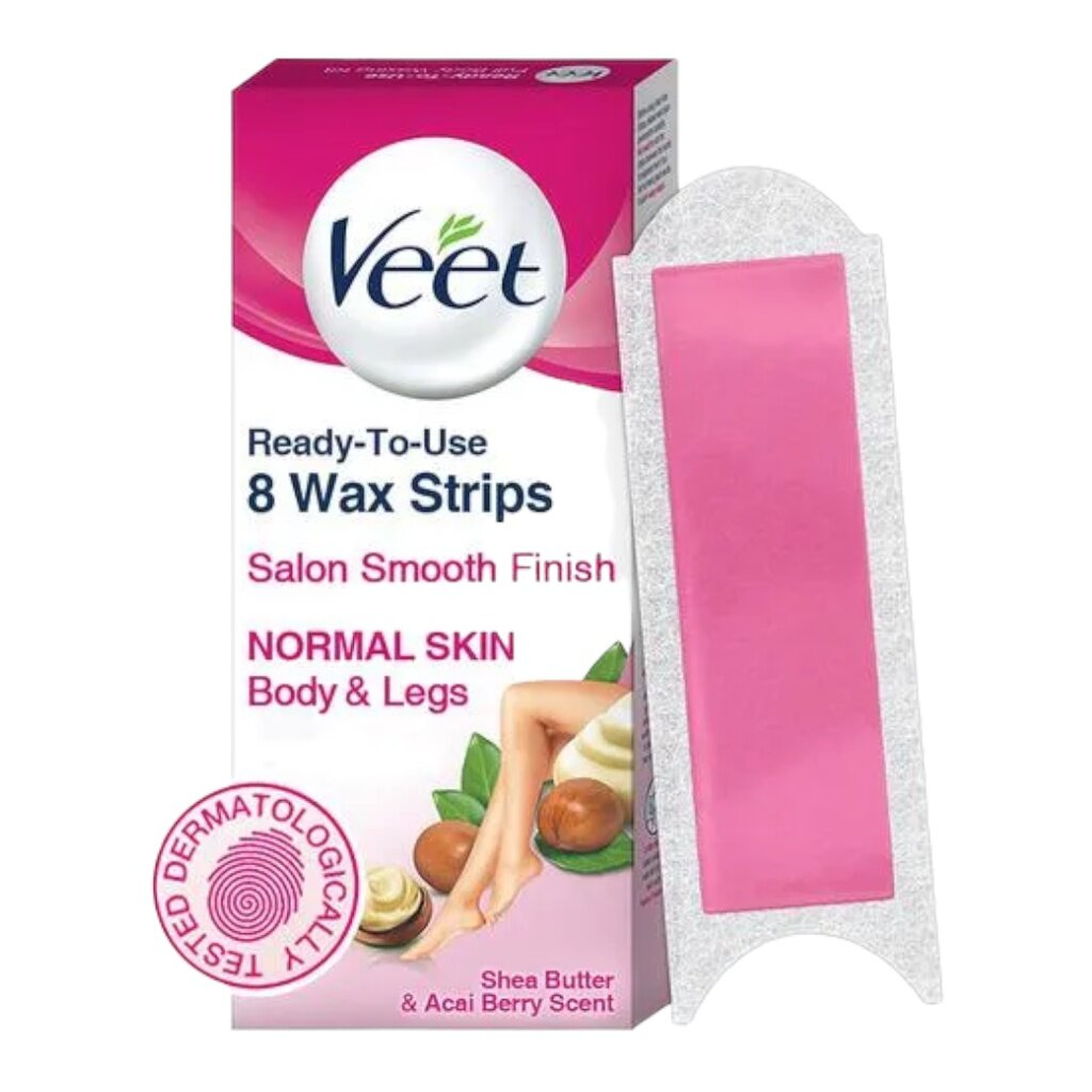 Veet Wax Strips วีท แว็กซ์สตริปส์ แผ่นแว็กซ์ขจัดขน บรรจุ 8 แผ่น/แผ่นnormal skin