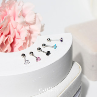 earika.earrings - mini lev piercing จิวหูรูปหัวใจหลากสี (ราคาต่อชิ้น) (มี 5 สี) เงินแท้ เหมาะสำหรับคนแพ้ง่าย