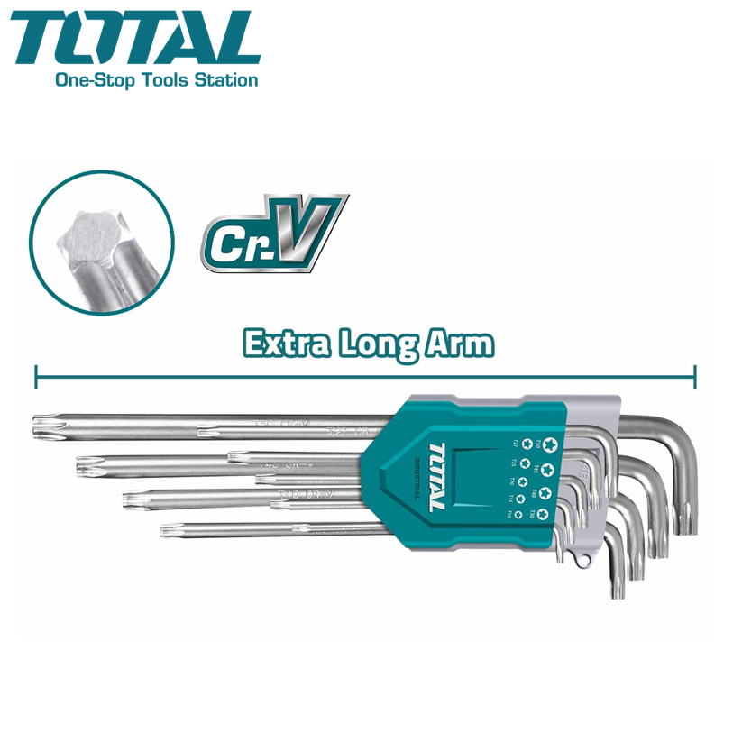 TOTAL กุญแจหกเหลี่ยมหัวท๊อกซ์ จำนวน 9 ตัวชุด ยาวพิเศษ รุ่น THT106391 ( Torx Wrench )