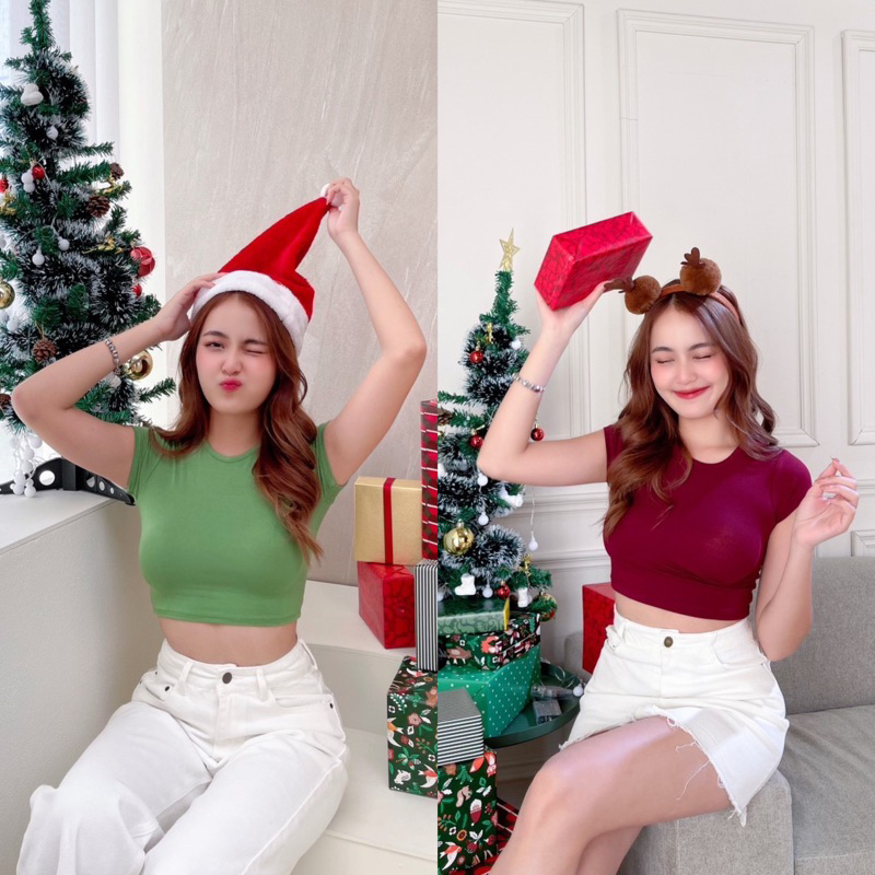 Merry crop เสื้อครอปแขนสั้นน่ารักมากก (4018)