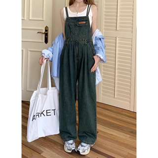 Manyjeans Overalls เอี๊ยมกางเกงยีนส์ขายาวเอวสูง สายเอี๊ยมเส้นเล็ก 2 สาย(สินค้าพร้อมส่งในไทย)