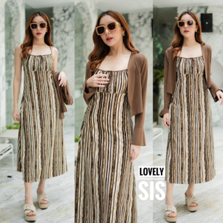 🌈🌿🌸🌺🌼🧡🤎🇰🇷Cotton Stripe SGL Maxi Dress&amp;Cardigan Set