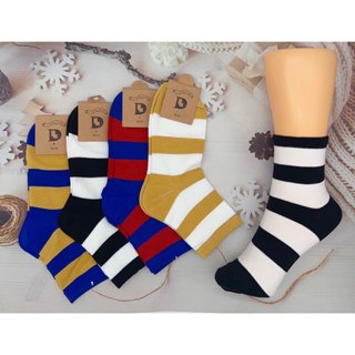 ถุงเท้าแฟชั่นลายทางขนาดใหญ่🧦🧦🧦. ฝีมือดีและมีคุณภาพดี. 4สี4คู่55บาท😍😍😍. เท้าใส่ได้38-45