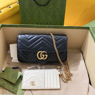 พรี​ ราคา6600 Gucci GG Marmont 751526  หนังแท้ กระเป๋าสะพาย กระเป๋าโซ่21*12*5cm