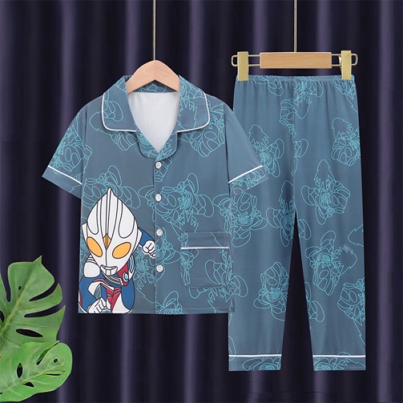 ชุดนอนเด็ก ชุดเซ็ตเสื้อเชิ้ตแขนสั้นกางเกงขายาว ขนาด110-160 พร้อมส่งจ้