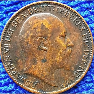 เหรียญ​อังกฤษ​อายุ​100​กว่า​ปี​ UK, 1​ Farthing, (หายากยุค​Edward VII), #​3044T, ใช้แล้ว