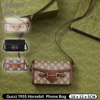 👜 กุชชี่ Gucci 1955 Horsebit Canvas Leather Phone Bag กระเป๋าสะพายข้าง Unisex