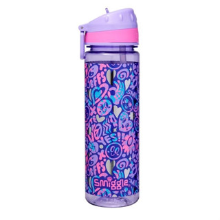 Smiggle Plastic Drink Bottle 650ML ขวดน้ำสมิกเกอร์ ลาย หัวใจม่วง พร้อมส่งในไทย