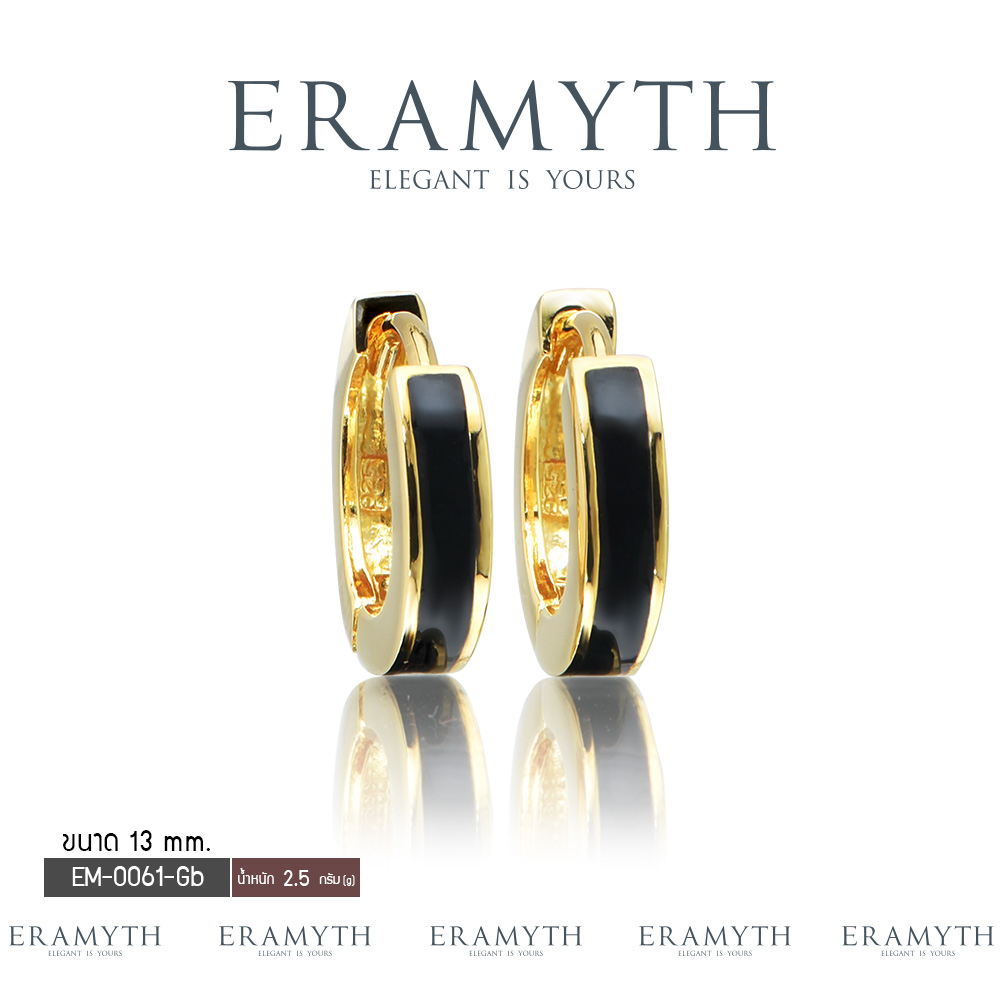 Eramyth Jewelry ต่างหูห่วง ลงสี Enamel ดำ เงินแท้ 92.5 ชุบสีทอง ขนาด13MM EM-0061-Gb-13สินค้ามาตรฐานส่งออก