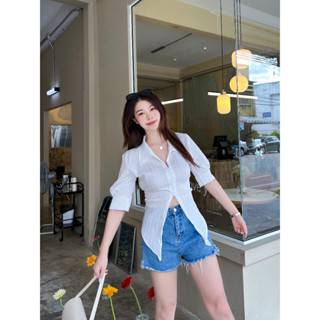 เสื้อผ้าด็อบบี้คอปกผ่าหน้า A1380
