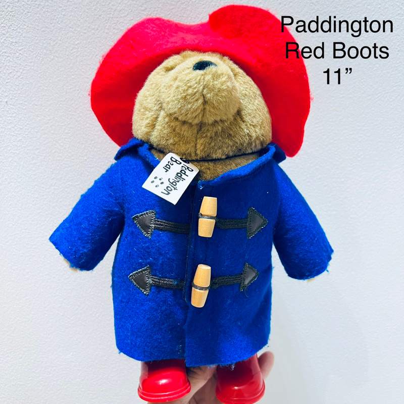#ตุ๊กตา #หมี #แพดดิงตัน #11” #วินเทจ #รองเท้าพลาสติกแข็ง #ปั๊มใต้เท้า Vintage Paddington Bear red hat boots Teddy France