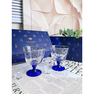 LOMONOSOV 2-piece set of Russian cobalt blue mesh crystal glass juice cups