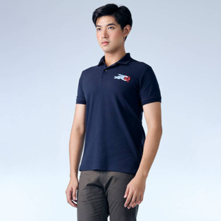 NAVY  CUSTOM FIT POLO SHIRT WITH EMBROIDERED LOGO เสื้อโปโลสีน้ำเงินปักโลโก้ทรงคัสตอมฟิต