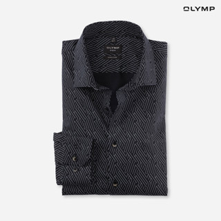 OLYMP GREEN CHOICE No. Six Shirt เสื้อเชิ้ตชายรักษ์โลก สีดำ พิมพ์ลาย ทรงเข้ารูป ยืดหยุ่นได้ดี รีดง่าย