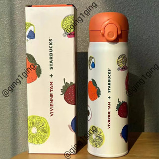 (ส่งฟรีEMS พร้อมส่งในไทย) Starbucks+Thermos+VIVIENNE TAM สตาร์บัคแก้วสแตนเลส 500ml แบบมีหลอดดูดด้านใน--H16 (ของแท้)