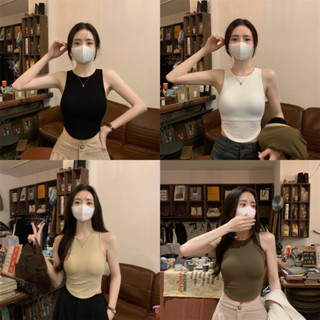 [ พร้อมส่งจากไทย 🇹🇭 ] เสื้อกล้ามครอปทอปแขนกุด 2in1 ทรงเว้าเอว มีฟองน้ำในตัว