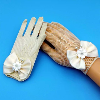 ถุงมือตาข่ายเด็กมีโบร์สำหรับผู้หญิง แฟชั่นสำหรับเจ้าสาว