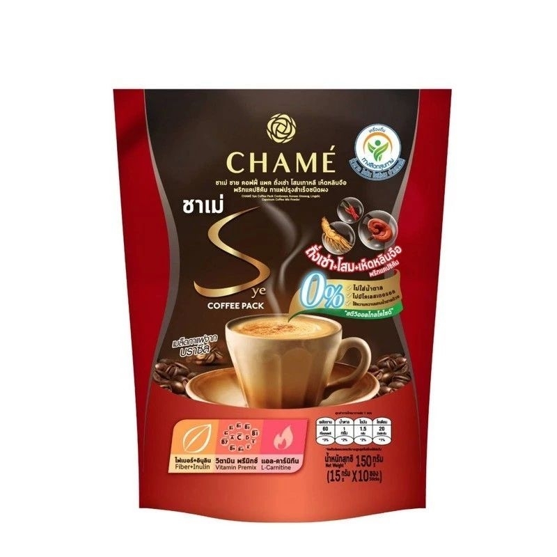 Chame Sye Coffee ชาเม่ ซาย คอฟฟี่ แพค ถั่งเช่า โสมเกาหลี เห็ดหลินจือ พริกแคปซิคัม (15 กรัม×10 ซอง)