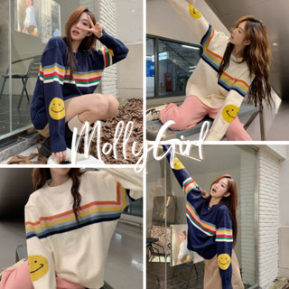 Mollygirl เสื้อแขนยาวไหมพรม ลายหน้ายิ้ม น่ารักกรุบ สไตล์เกาหลี 2016#