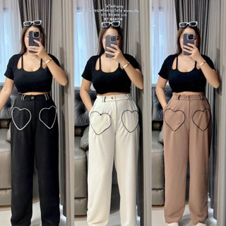 ✅✅พร้อมส่ง❤️❤️กางเกงเอวสูง แต่งหัวใจ Plussize