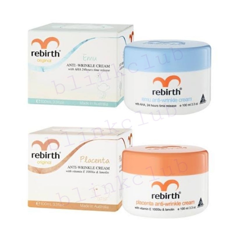 ครีมรกแกะ Rebirth Original placenta /ครีมน้ำมันนกอีมู Rebirth Emu Anti-Wrinkle Cream with AHA 100ml.