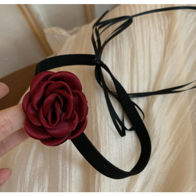 🔮 สร้อยคอโชคเกอร์ รูปดอกกุหลาบ สีดำ สีขาว สีแดง 🔮 A-001 พร้อมส่งจากไทย - รูปที่ 2