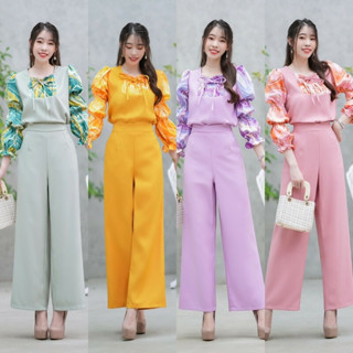 MM18879 Set 2 ชิ้น เสื้อแขนจั้ม ลาย + กางเกงขายาว Set of 2 pieces: striped jumpsuit + long pants