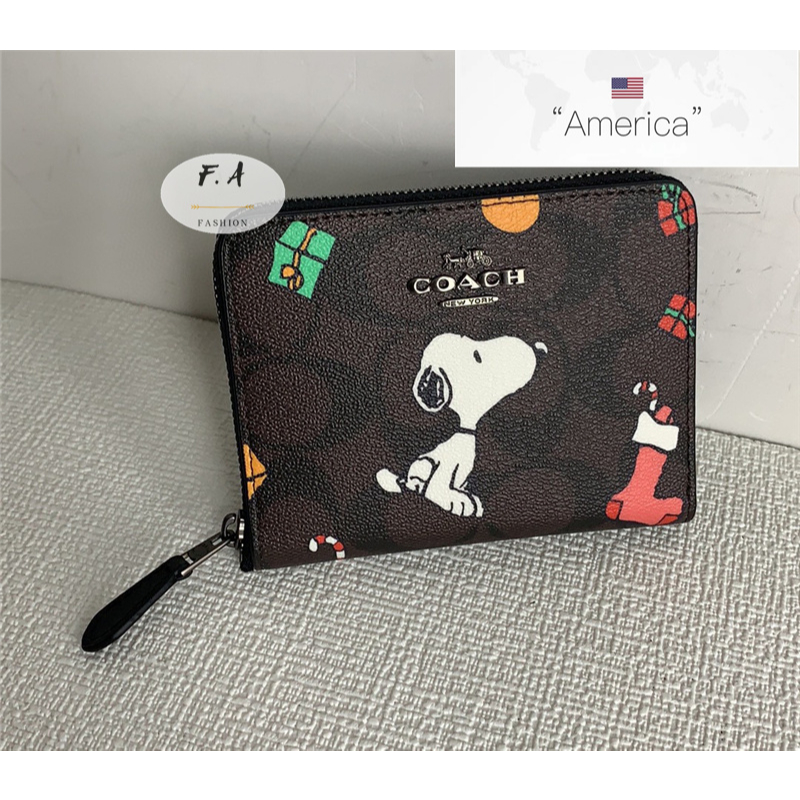 F.A ว่าแท้100% coach แท้   Snoopy Joint รุ่นจำกัด กระเป๋าสตางค์ผู้หญิง กระเป๋าสตางค์แบบมีซิป ขนาดกะทัดรัด CE708