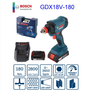 BOSCH ไขควง1/4-บล๊อก1/2ไร้สาย GDX18V-180 มาพร้อม แบตและแท่นชาร์จ เครื่องมือช่าง รับประกัน