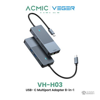 VEGER VH-H03 USB-C 8in1 USB-C Multiport Adapter รองรับความละเอียดสูงสุด 4K@60Hz  เป็น HDMI/VGA/RJ45/SD Card/TF Adapter