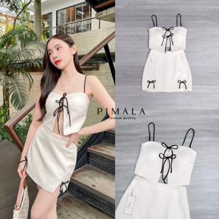 Code : M9 Pimala Set ชุดเซ็ตเสื้อสายเดี่ยวผูกโบว์สีดำ กระโปรงสั้นเข้าเซ็ต สำหรับผู้หญิง สีพื้น ไซส์ Xs-L