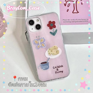 🌷Braylon🌷จัดส่งภายใน24ชม ผีเสื้อ สีชมพู iphone 11 14 pro max ป้องกันการหล่น ขอบเต็ม เส้นขอบโปร่งใส case for iPhone 12 13