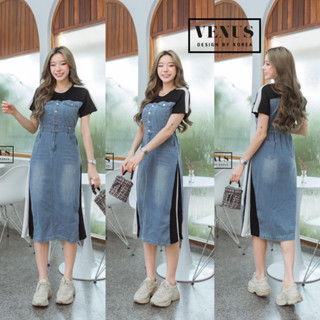 🌈🌿🌺🌼🌸💙🤎🇰🇷 Jeans Patch Cotton Rim Stripe Maxi Dress