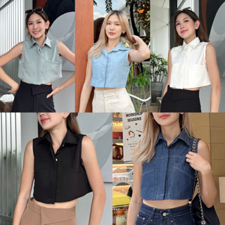 [ลดเหลือ 328.- กรอกโค้ด BP100PAY][จัดส่ง 18 ก.ย.] NICHARISSHOP - เสื้อครอปเชิ้ตแขนกุด รุ่น Murphy Crop