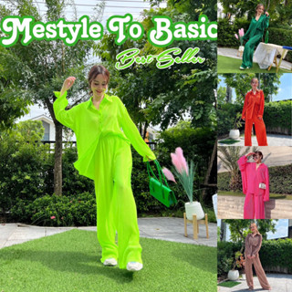 mestyle ชุดเซทผ้าอีดพลีท ชุดพลีทขายาว ชุดพลีทแขนยาว ชุดสวยสีสด สีเจ็บจี๊ด