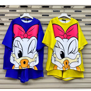 NN-ชุดเซทขาสั้น (เป็ดโบว์น่ารัก) ผ้าไม่ร้อนใส่สบาย