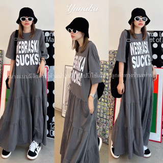 ! Korea Style Oversize Dress  เดรสคอกลมแขนสั้น ทรง oversize ดีเทลต่อระบายเป็นชั้นๆ งานสไตล์เกาหลี