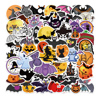 พร้อมส่ง pumpkin ฟักทอง ดำขาว ศิลปะกอทิก sticker สติกเกอร์ กันน้ำ รูปแบบที่แตกต่างกัน ศิลปะกอทิก 50ชิ้น halloween