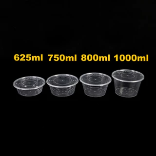 (แพ็ค50ชุด)ถ้วยกลมใส่อาหาร PP/เข้าไมโครเวฟได้/ 300-1000ml /กล่องอาหารพลาสติก ฝาปิดแน่น/ สีใส/ดำ