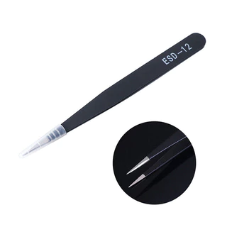แหนบสเตนเลส ป้องกันไฟฟ้าสถิตย์ ESD-15 ปลายหัวแหลม โค้ง / Tweezer ESD-12 ปลายหัวแหลม ตรง