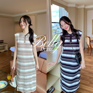 chuuchop_พร้อมส่ง(C8200)🦓🌻💫 Belly dress เดรสยาวแขนกุดลายทาง ดีเทลเว้าหลังนิดๆ