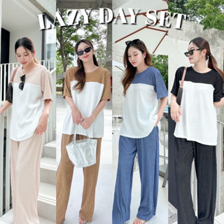 (โค้ด L299HIT ลด 20%) 𝗡𝗲𝘄 LAZY DAY SET ชุดเซ็ทใส่สบาย ผ้าร่องลายเปลือกไม้ มีกระเป๋า2ข้าง พลางหุ่น