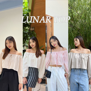 LUNAR TOP เสื้อปาดไหล่แขนยาว ปรับเชือกเองได้ ผ้าลายริ้ว (nita.bkk)