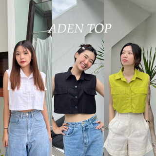 ADEN TOP - เสื้อเชิ้ตครอปแขนกุด กระเป๋าหน้า (nita.bkk)