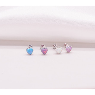 PiercingRoomByJay Opal Heart Screw Flat Back เงินแท้